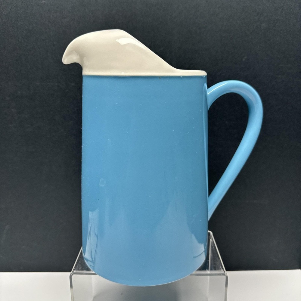 Blue Heaven Water Pitcher 8" Royal China W/ Ice Lip Ceramic Made In USA 1960's